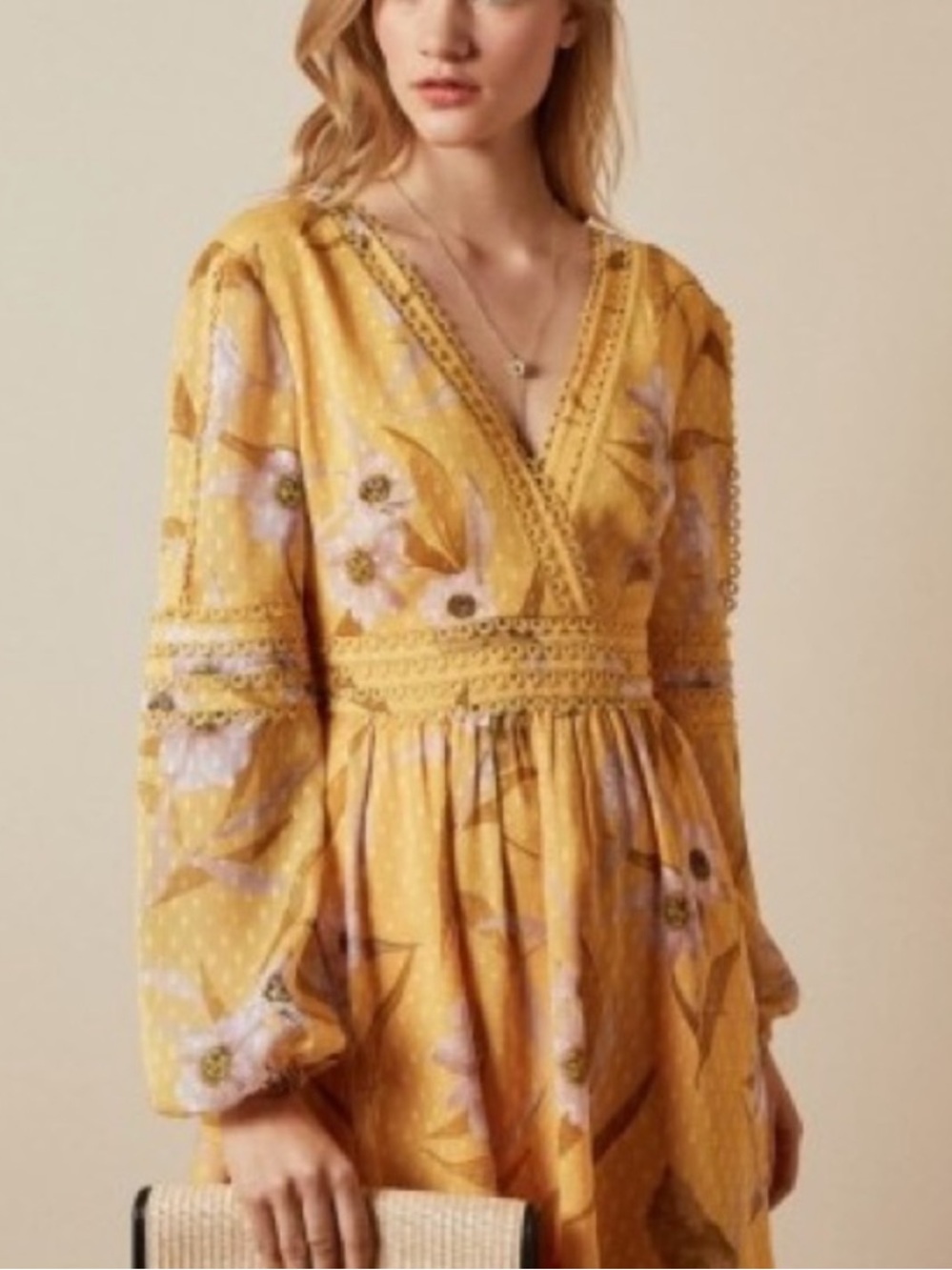 Ted Baker Yellow Posy Floral Long Sleeve Dress - Picture 2 of 7